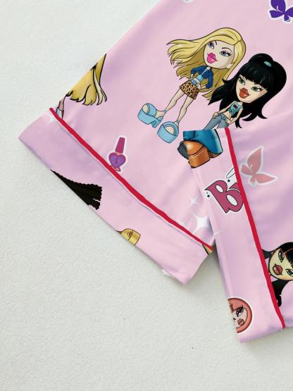 Y2K pajamas,doll pajamas,Autumn Winter Women's Pajamas Set, Cute Elegant Long Sleeve Top & Pants, Fitted Home Wear, All over Graphic Pattern, Moderate Fabric