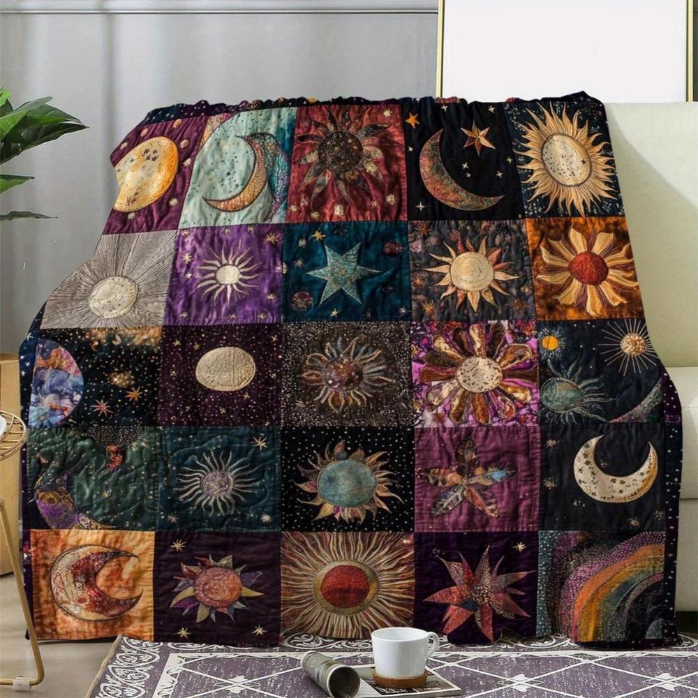 Soft Funny Throw Blanket Cute Vintage Sun And Moon Print Flannel Blanket Cozy All-Season Throw For Sofa Bed Office Camping Travel Ideal Gift For Any Occasion Blanket Seamless Car