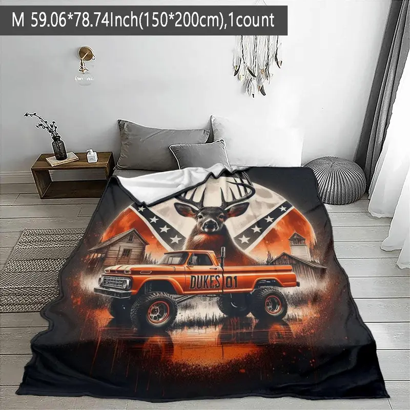 Truck & Deer Pattern Throw Blanket – Soft, Warm & Cozy for Home and Office