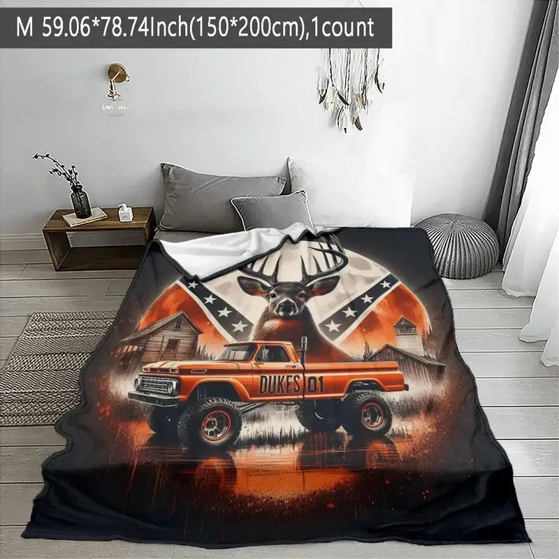 Truck & Deer Pattern Throw Blanket – Soft, Warm & Cozy for Home and Office