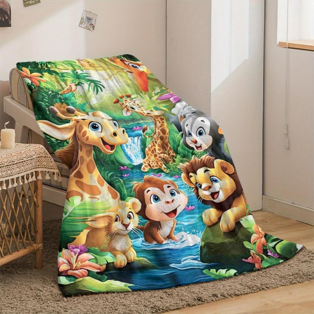 Soft Funny Throw Blanket Jungle Animals Flannel Fleece Digital Print Blanket For Sofa,Bed,Travel Lightweight,All-Season,Cozy,Chunky Knit,Uncharged Giraffe,Monkey,Lion Pattern Versatile For Office,Living Room