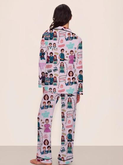 Stranger Things Fall Winter Long Sleeve Pajama Set, Comfortable Sleepwear, Movie Party Gift, netflix fans,Eleven,dusin,max,stranger things S4,upside down,christmas lights