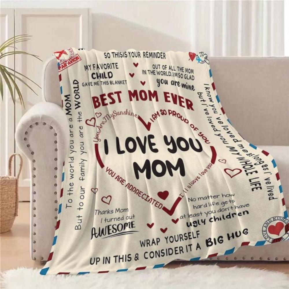 Soft Funny Throw Blanket Letter To Mom Pattern Blanket Comfortable Warm Throw,Air-conditioned Room Warm Nap For Home Office Travel Bedroom Accessories