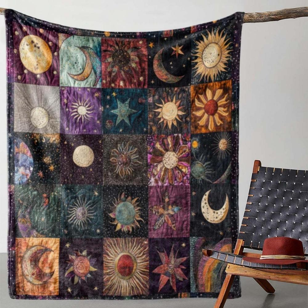 Soft Funny Throw Blanket Cute Vintage Sun And Moon Print Flannel Blanket Cozy All-Season Throw For Sofa Bed Office Camping Travel Ideal Gift For Any Occasion Blanket Seamless Car
