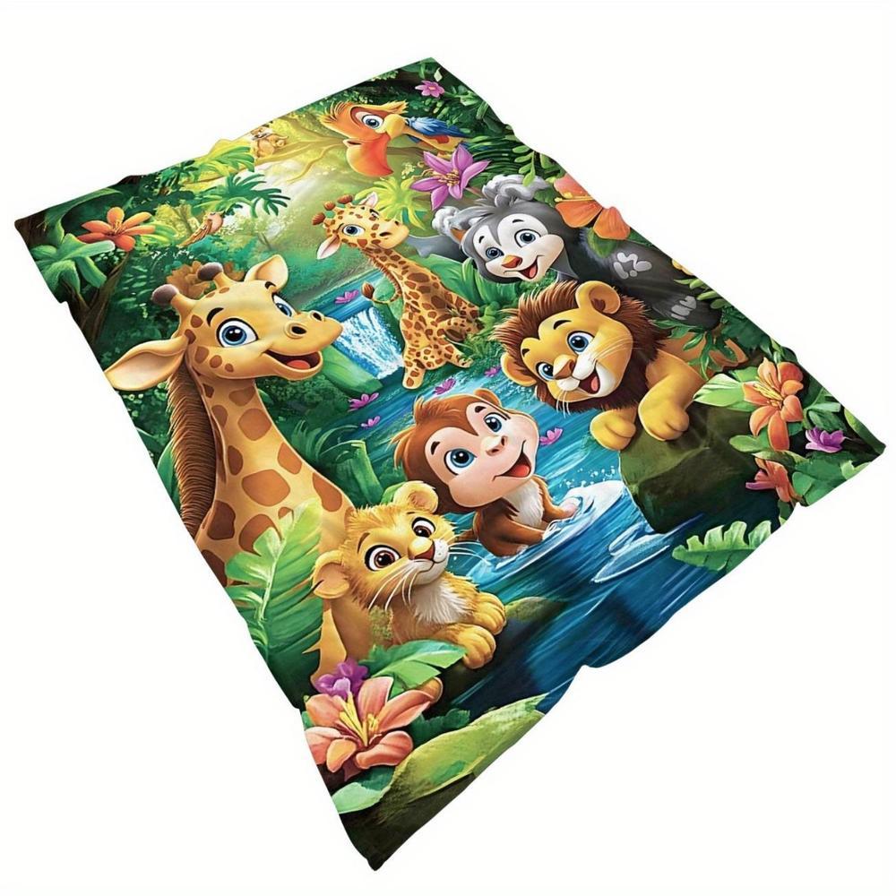 Soft Funny Throw Blanket Jungle Animals Flannel Fleece Digital Print Blanket For Sofa,Bed,Travel Lightweight,All-Season,Cozy,Chunky Knit,Uncharged Giraffe,Monkey,Lion Pattern Versatile For Office,Living Room