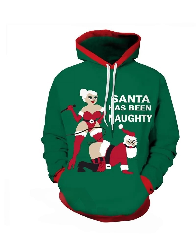 Naught Santa Christmas Long Sleeve 3D Pattern Hoodie