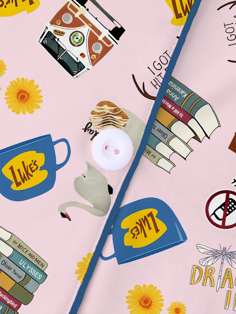 Women's Fall Winter Pajama Set, Stars Hollow Gilmore Comfortable Sleepwear, Cute Elegant Long Sleeve Pants Two-Piece Loungewear