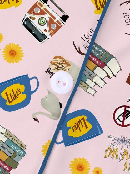 Women's Fall Winter Pajama Set, Stars Hollow Gilmore Comfortable Sleepwear, Cute Elegant Long Sleeve Pants Two-Piece Loungewear