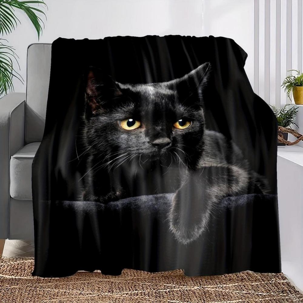 Soft Funny Throw Blanket Cute Black Cat Print Flannel Blanket,Warm Nap For Couch Sofa Office Bed Camping Travelling,Multi-purpose Holiday Gift Blankets