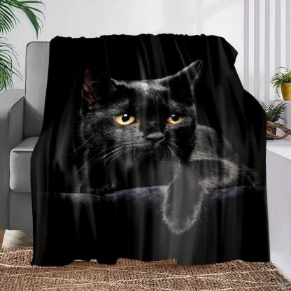 Soft Funny Throw Blanket Cute Black Cat Print Flannel Blanket,Warm Nap For Couch Sofa Office Bed Camping Travelling,Multi-purpose Holiday Gift Blankets
