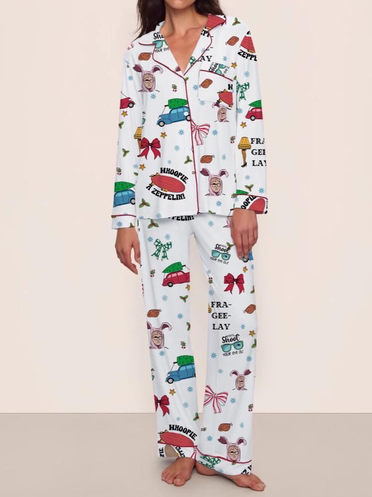 Women's Christmas Story Fall & Winter Sleepwear Set, Elegant Long Slee