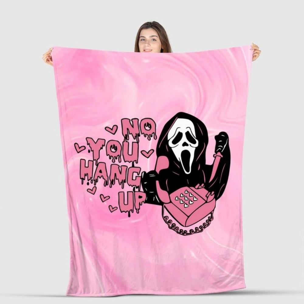 Soft Funny Throw Blanket No You Hang Up Pink Horror Ghost Fleece Cozy Lightweight Thick Fuzzy Plush Blankets Throws- Halloween Valentine's Day Gifts For Bedroom Bed Sofa