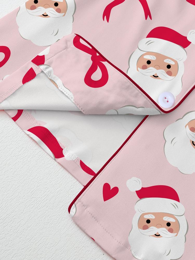 【Christmas Pajamas】Women's Christmas Pajama Set, Cute Santa Claus Bowknot Comfortable Sleepwear, Long Sleeve Top & Pants Two-Piece, Loungewear