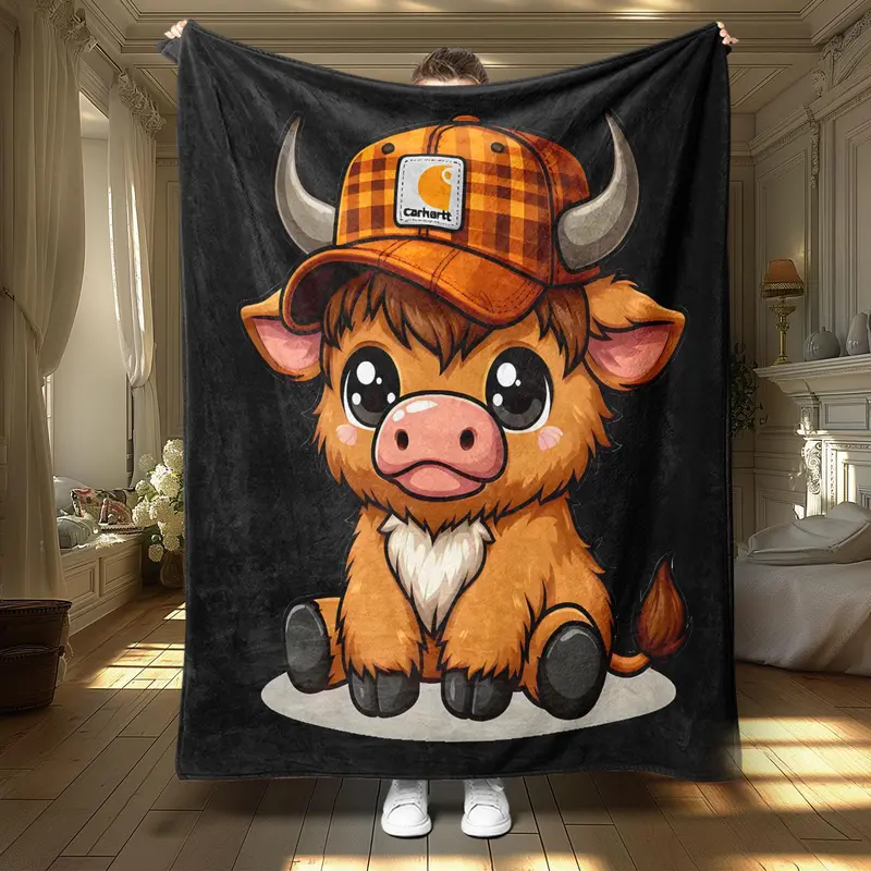 Cute Highland Cow Soft Throw Blanket – Cozy Lightweight Nap Blanket for Home, Office, Travel & Camping