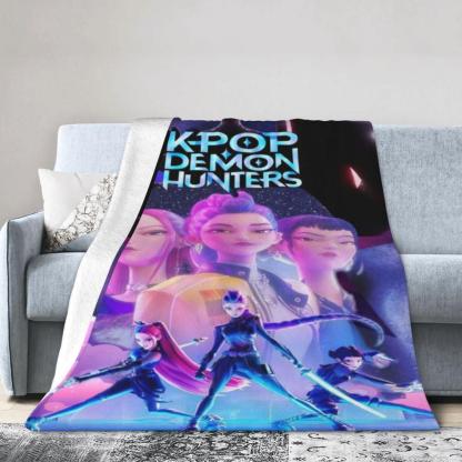 Cool K-Pop Demon Anime Hunter Flannel Blanket For Sofa Couch Bedspread,Lightweight Throw Blanket For Living Room,Perfect Gift