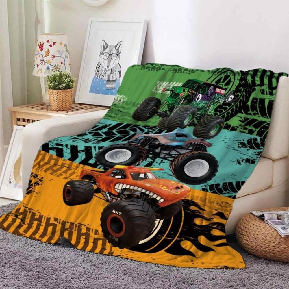 Soft Funny Throw Blanket Monster Truck Pattern Blanket Comfortable Thr