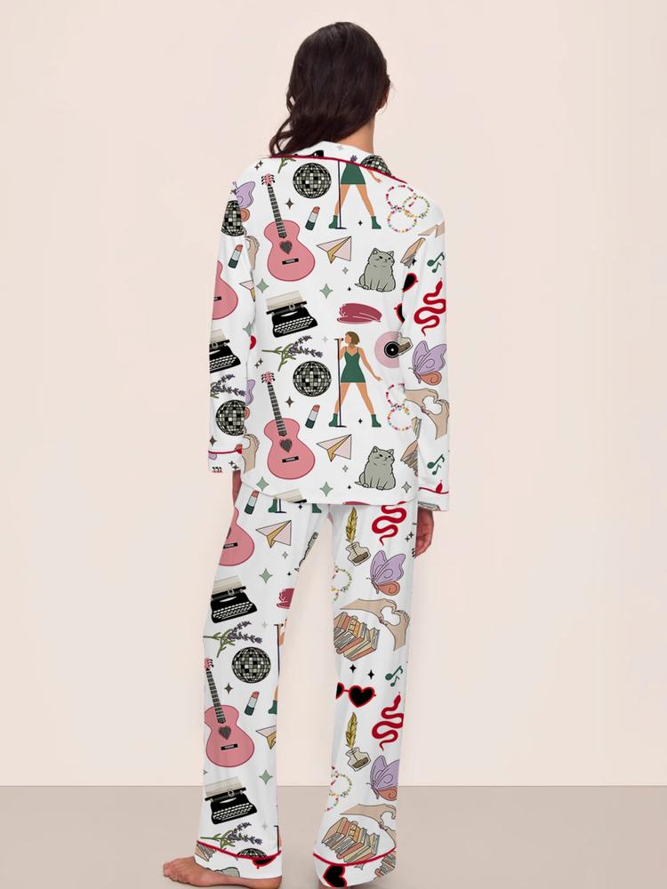 In my showgirl Women's Elegant Long Sleeve Pajama Set, Comfortable All over Print Sleepwear, Fitted Home Wear for Fall & Winter, Perfect Gift for Fans，cozy chic pajamas ,music Lovers