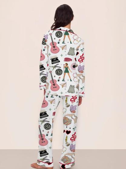 In my showgirl Women's Elegant Long Sleeve Pajama Set, Comfortable All over Print Sleepwear, Fitted Home Wear for Fall & Winter, Perfect Gift for Fans，cozy chic pajamas ,music Lovers