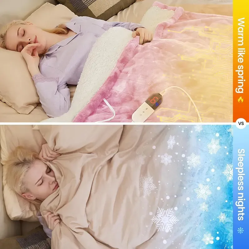 Print-aura® Electric Heated Blanket – 6 Heat Settings, Flannel Sherpa, Machine Washable, Auto-Off, Cozy Full-Body Warmth for Winter