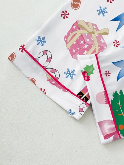 【Christmas Pajamas】Women's Christmas Pajama Set, Elegant Long Sleeve Top & Pants, Fitted Comfortable Sleepwear, Fall Winter Home Wear, Christmas gifts, Gingerbread man，Christmas tree, Snowflake, Candy, Casual Comfy Pajama
