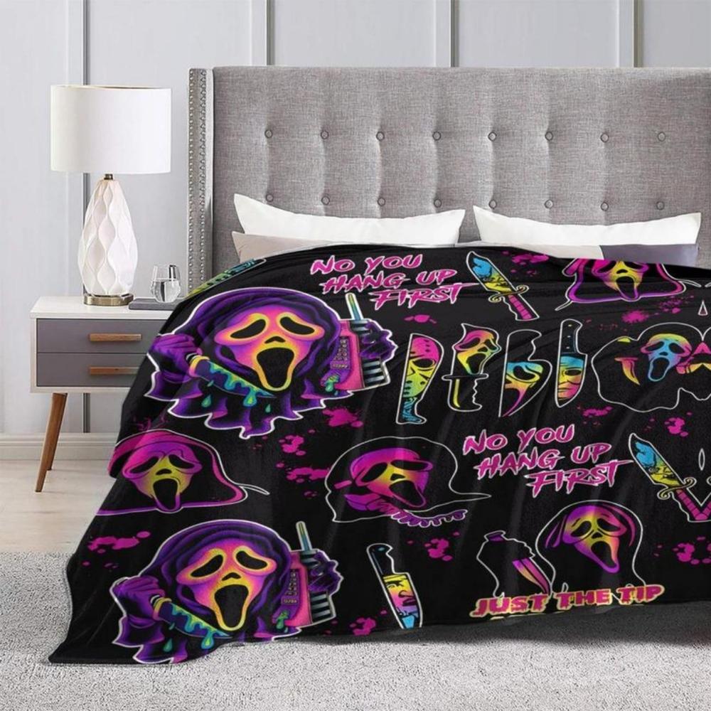 Soft Funny Throw Blanket Ghostface Blanket No You Hang Up Horror Movie Character Gift Serial Killers Spooky Season Couch Bed Sofa Lightweight Warm Cozy Flannel Fleece Bed Microfiber Furry