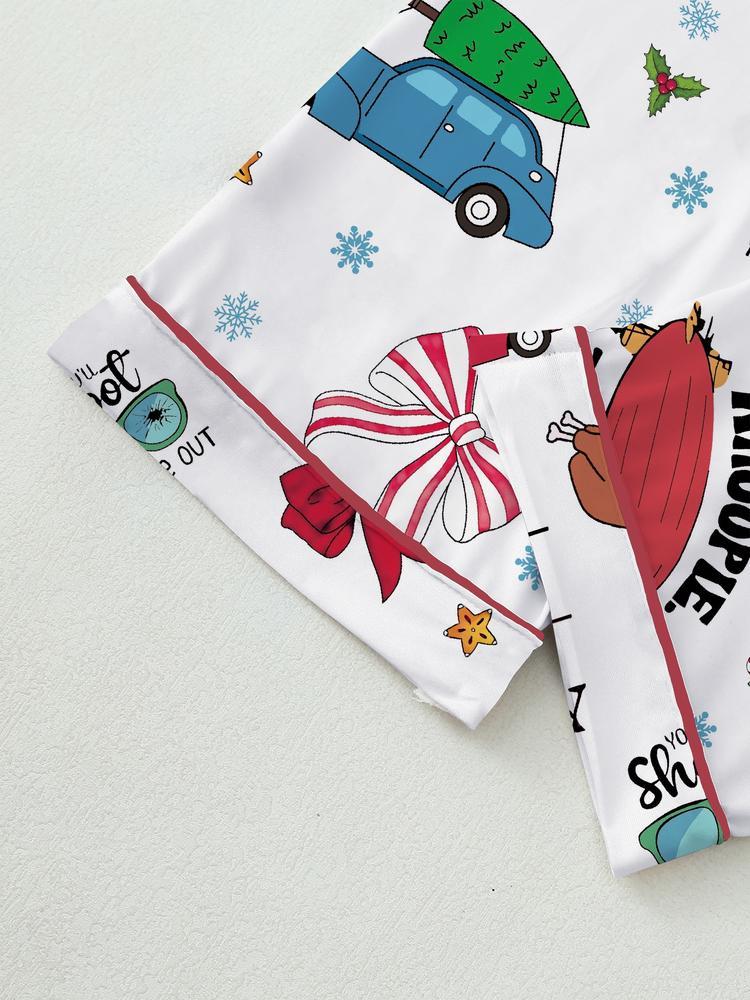 Women's Christmas Story Fall & Winter Sleepwear Set, Elegant Long Sleeve Pajamas, Colorblock Two-Piece, Fitted Home Wear