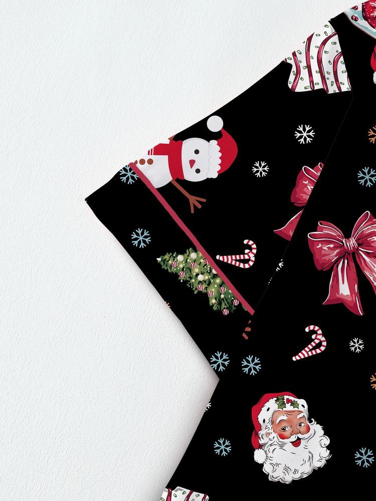Women's Christmas Pajama Set Two-Piece Sleepwear Short Sleeve Button-Up Top & Shorts Casual Home Wear Comfortable Party