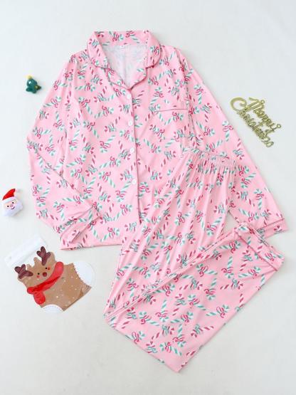 Women's Christmas Pajama Set, Elegant Long Sleeve Top & Pants, Comfortable Home Wear, Fall Winter, Gift Idea