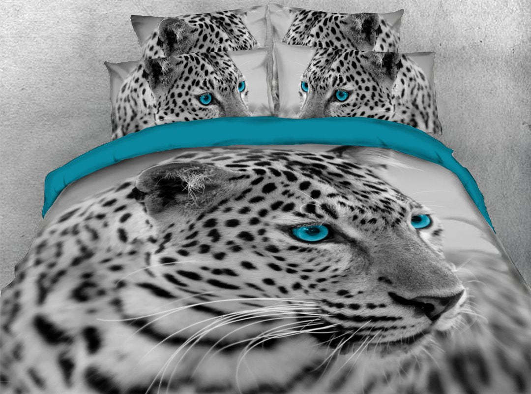 3D Leopard 4-piece Duvet Cover Set Animal Print Bedding Zipper Duvet C