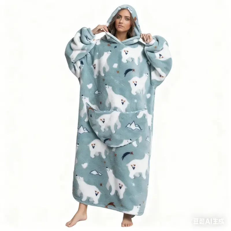 Extra Large Wearable Fleece Blanket Hoodie – Super Soft & Warm, Cozy Hooded Blanket with Sleeves & Big Pocket, Machine Washable, Unisex