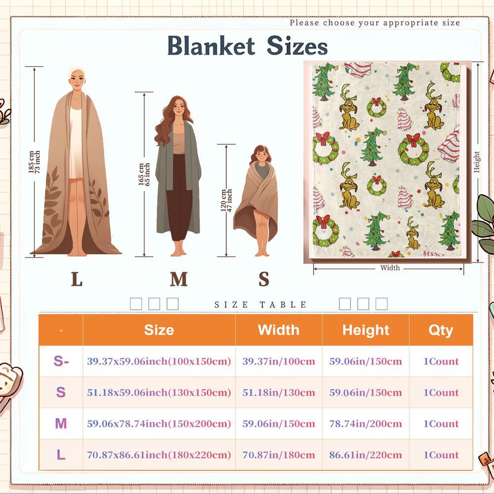 Grinch Max Christmas Flannel Blanket, Trees & Wreaths Design, Background, Soft Warm Festive Throw for Sofa Bed Holiday Decor