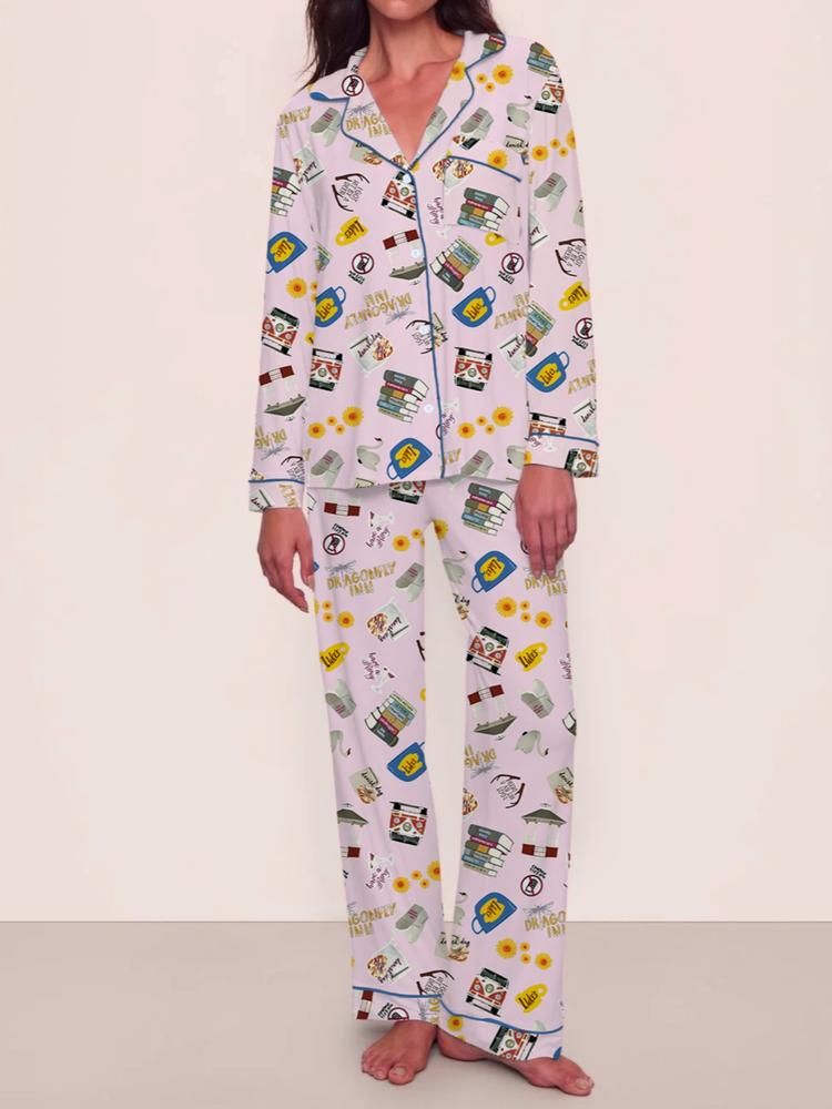 Women's Fall Winter Pajama Set, Stars Hollow Gilmore Comfortable Sleepwear, Cute Elegant Long Sleeve Pants Two-Piece Loungewear