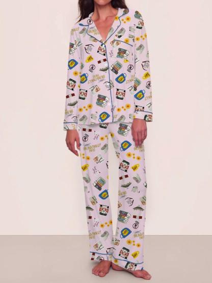 Women's Fall Winter Pajama Set, Stars Hollow Gilmore Comfortable Sleepwear, Cute Elegant Long Sleeve Pants Two-Piece Loungewear