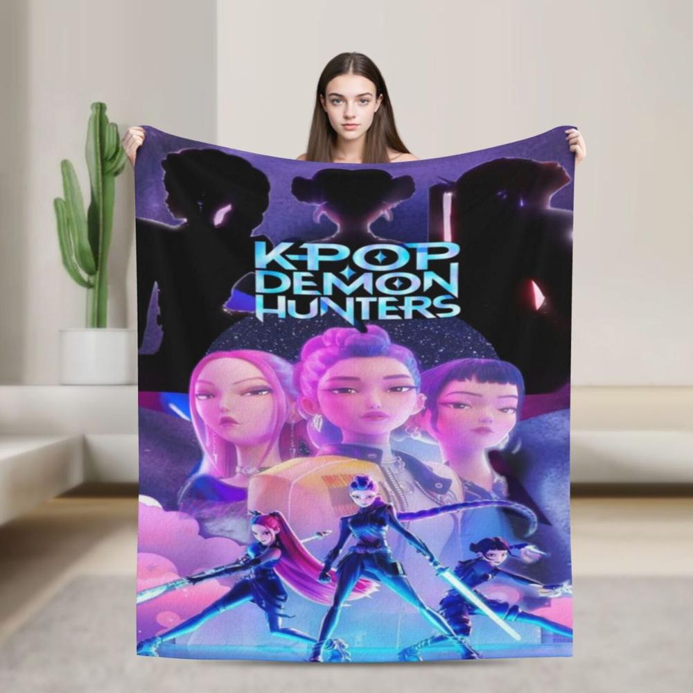 Cool K-Pop Demon Anime Hunter Flannel Blanket For Sofa Couch Bedspread,Lightweight Throw Blanket For Living Room,Perfect Gift