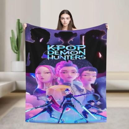 Cool K-Pop Demon Anime Hunter Flannel Blanket For Sofa Couch Bedspread,Lightweight Throw Blanket For Living Room,Perfect Gift