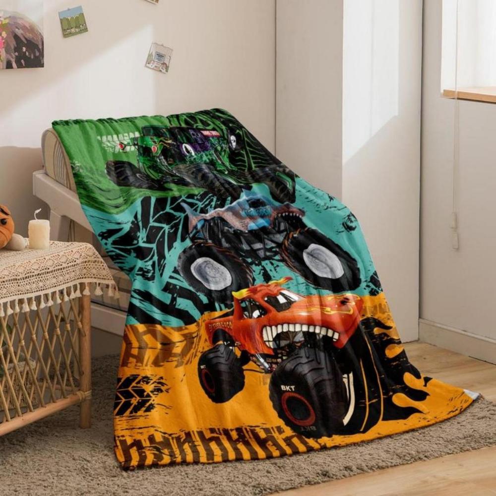 Soft Funny Throw Blanket Monster Truck Pattern Blanket Comfortable Throw,Warm Napping For Home Office Travel Camping