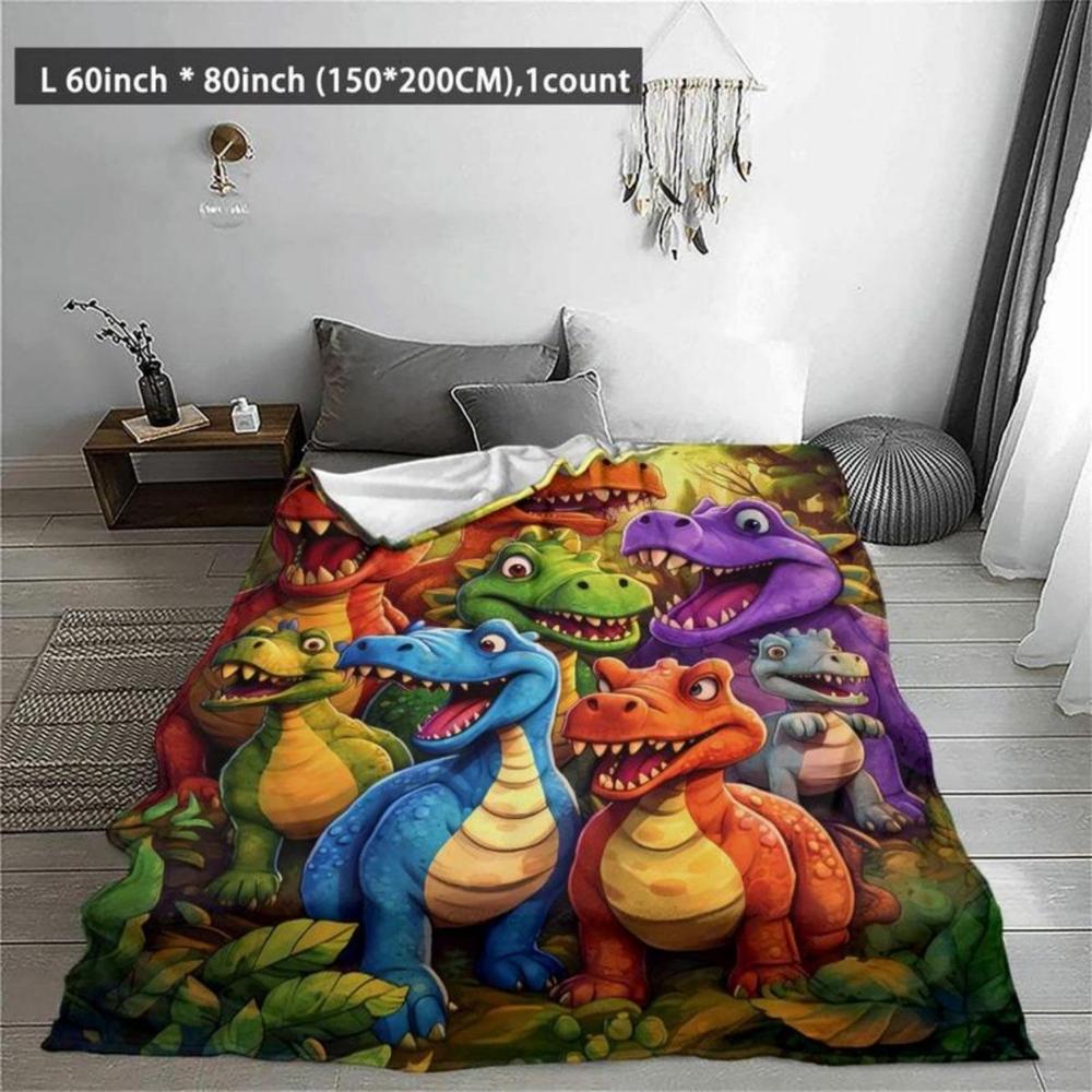 Soft Funny Throw Blanket Cartoon Dinosaur Pattern Plush Blanket Warm Throw,Air-conditioned Room,Warm Nap For Home & Office