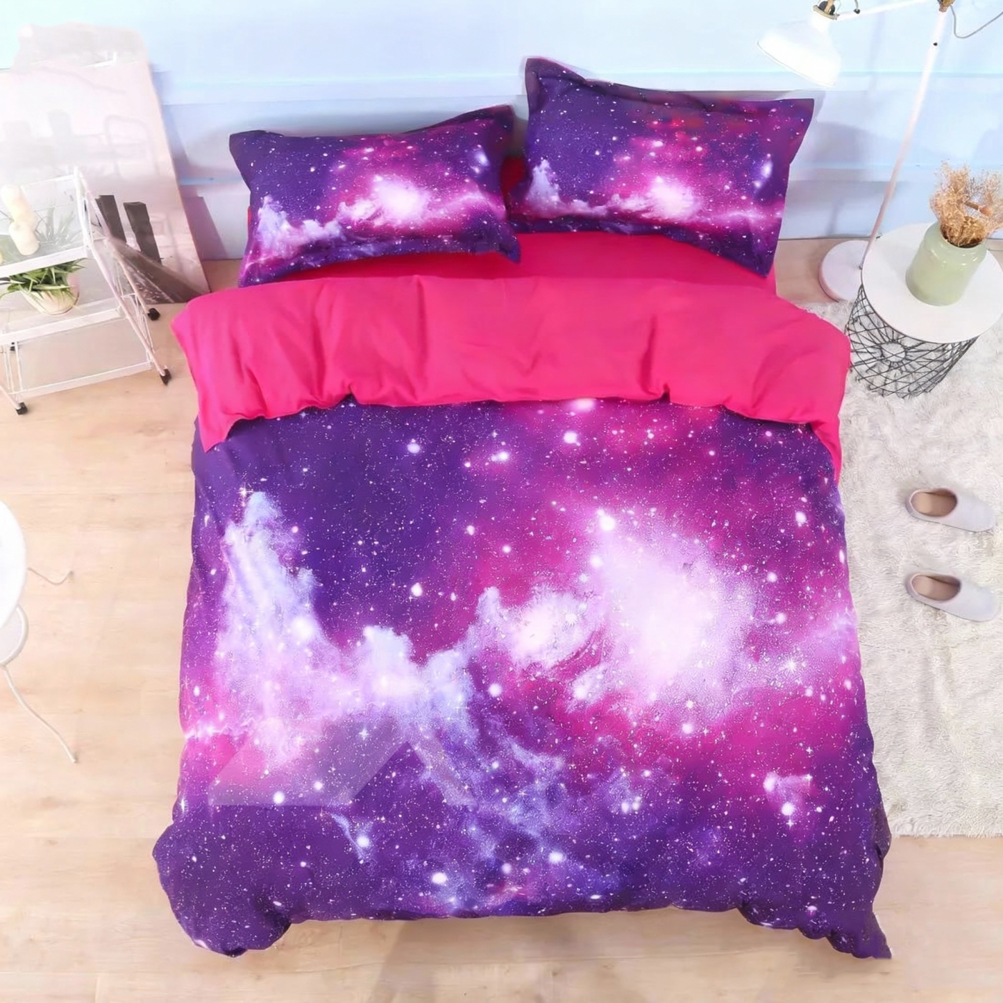 Galaxy Cluster Printed 4-Piece 3D Purple Bedding Set/Duvet Cover Set