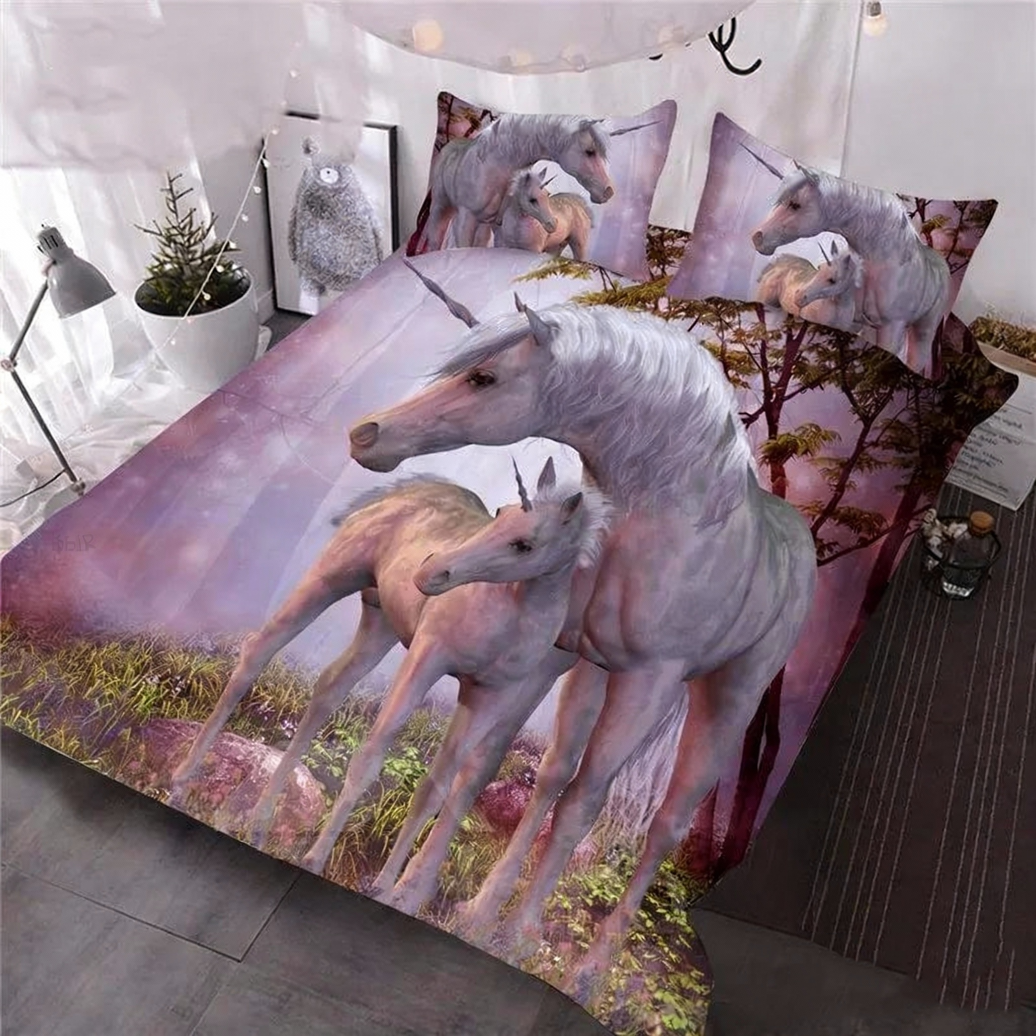 Heart-warming Pink Unicorn 3D Printed 3-Piece Comforter Set/Bedding Set