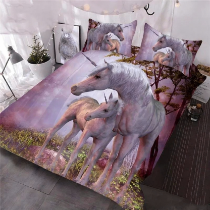 Heart-warming Pink Unicorn 3D Printed 3-Piece Comforter Set/Bedding Set