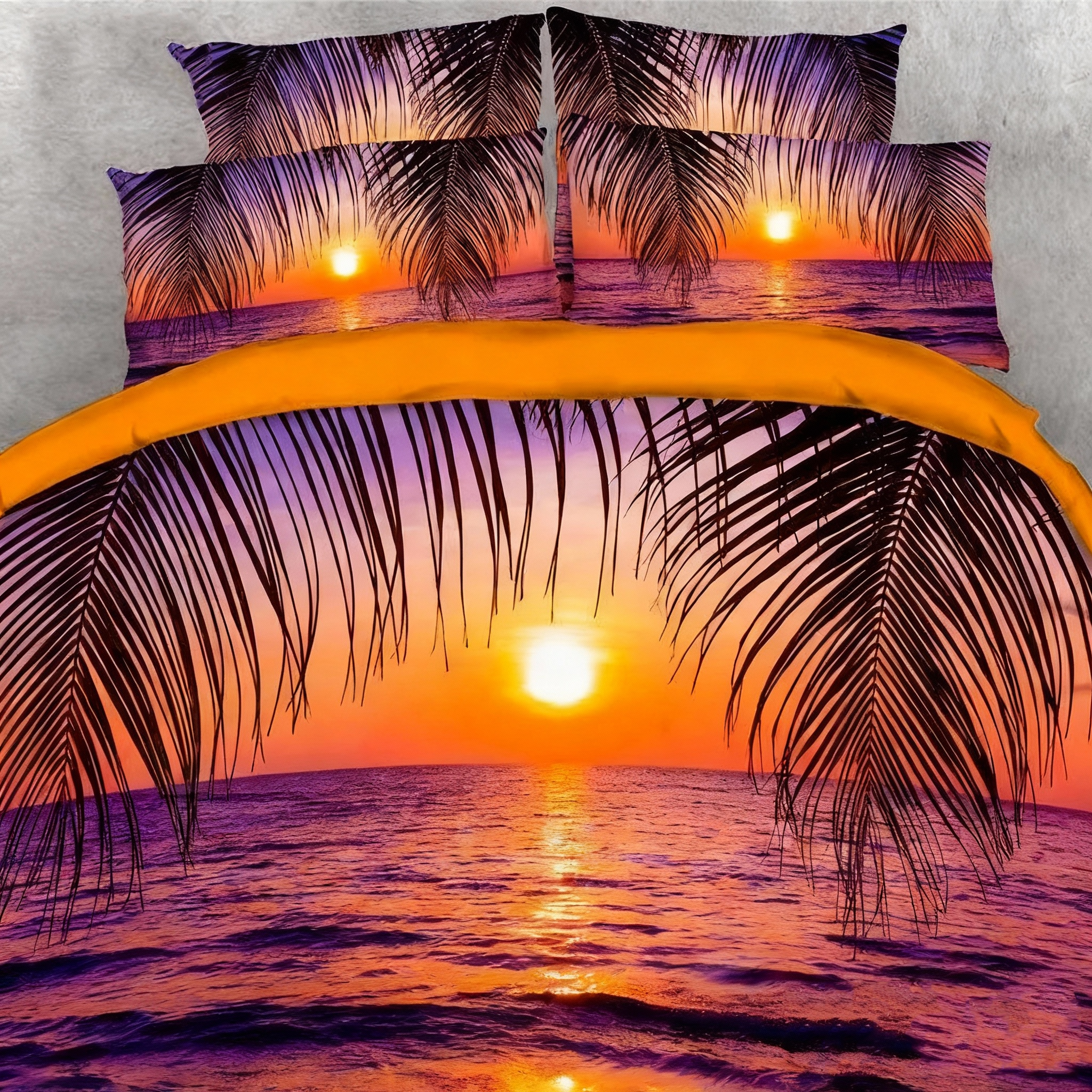 3D Sea Scenery Red Sunset 4-Piece Bedding Set/Duvet Cover Set