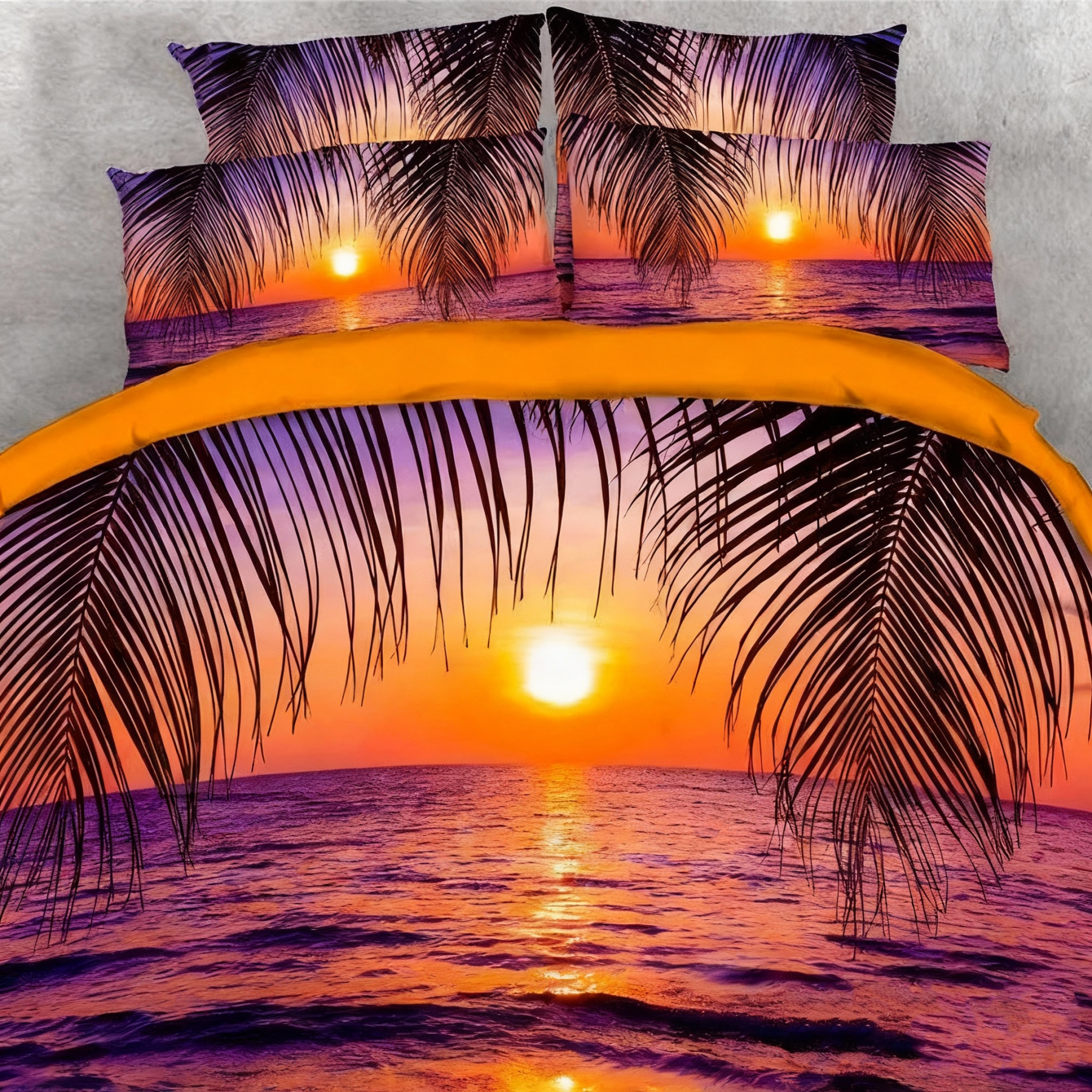 3D Sea Scenery Red Sunset 4-Piece Bedding Set/Duvet Cover Set