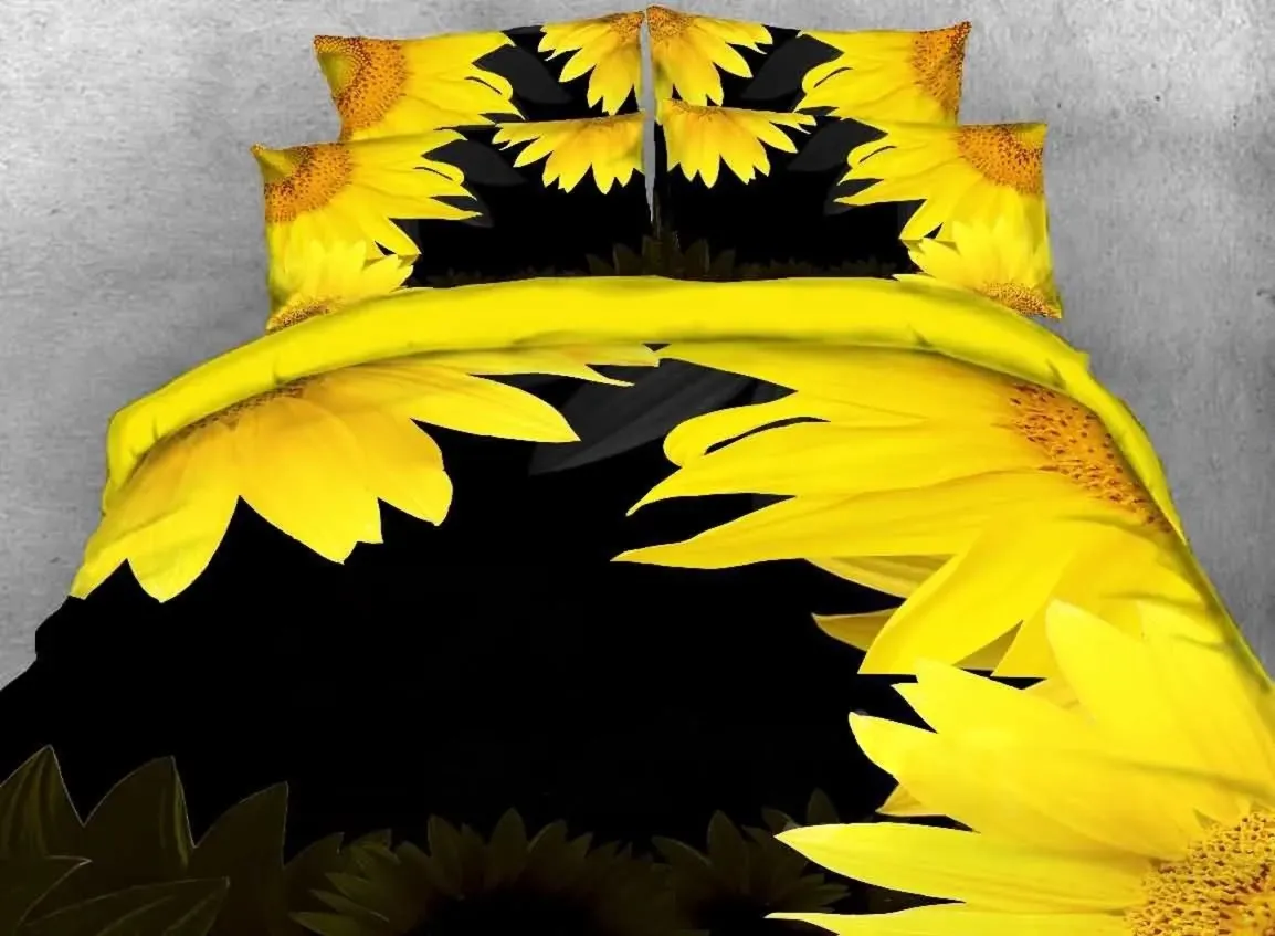 3D Floral Bedding 4 PCS Sunflower Print Duvet Cover Set High-Quality M