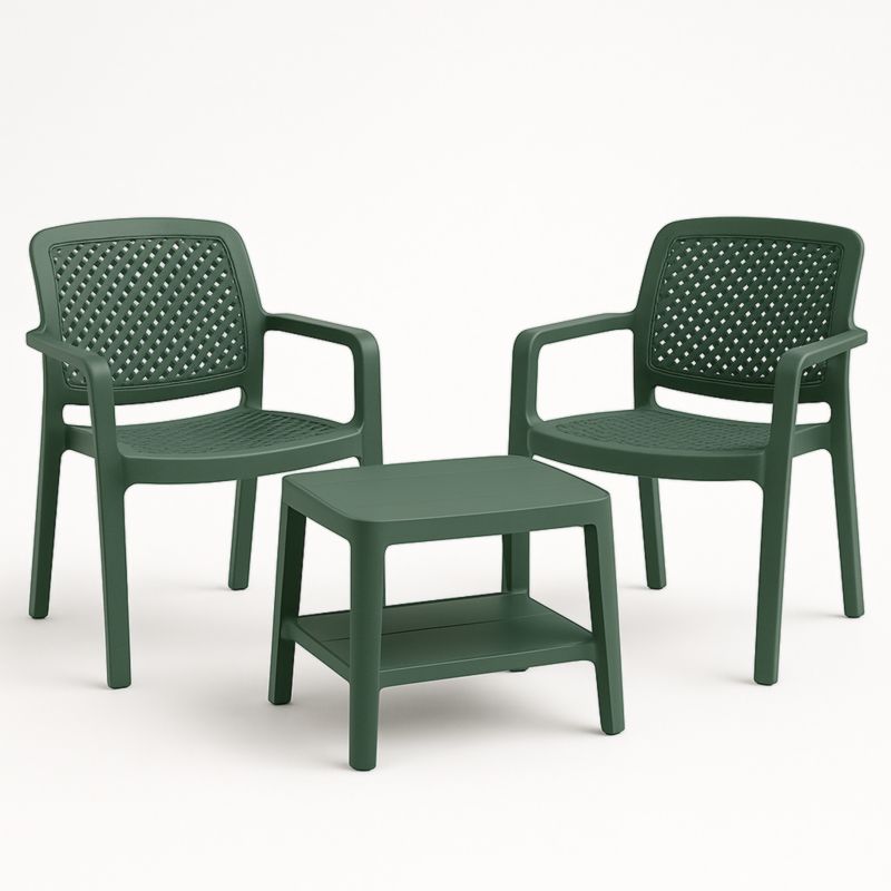 Tuinstoelenset Kunststof Donkergroen 2 Stoelen en Tafel-Aurorafeliz