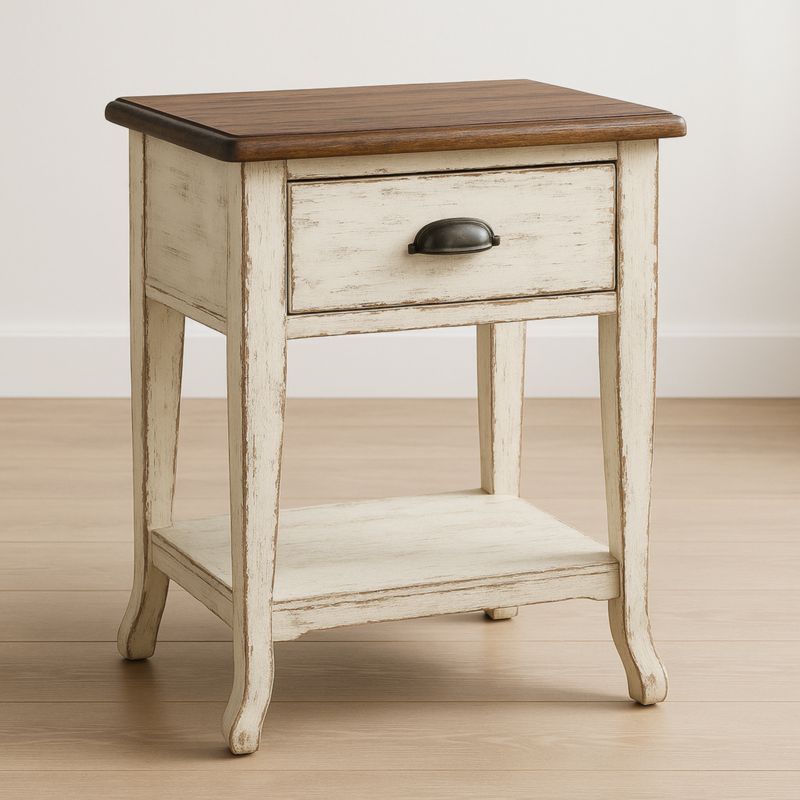 Houten Nachtkastje Rechthoekig Eikenfineer 60x40x50cm Wit/Donkerbruin-Aurorafeliz