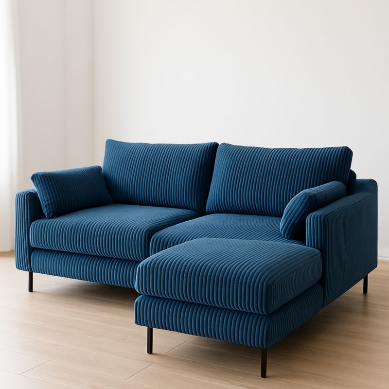 Blauwe ribfluweel hoekbank met metalen poten 230x150x80 cm-Aurorafeliz