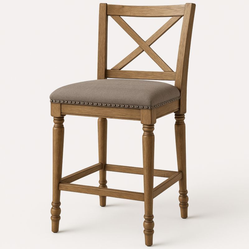 Houten Barkruk Met Stoffen Bekleding Bruin 105cm-Aurorafeliz