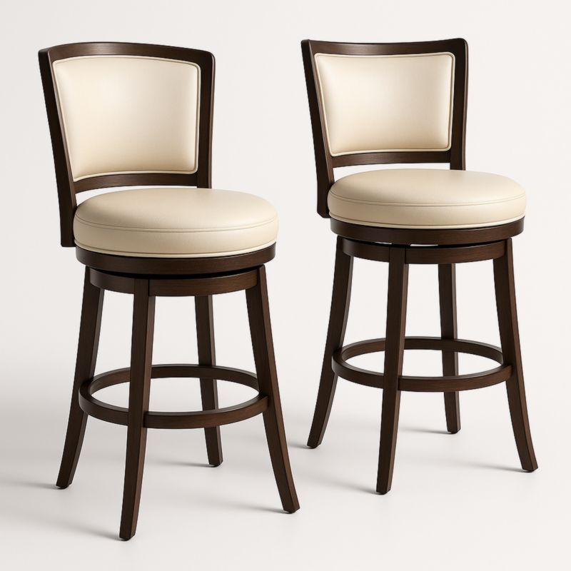 Twee Stuks Draaibare Houten Barkrukken met PU Leren Bekleding 75cm Beige-Aurorafeliz