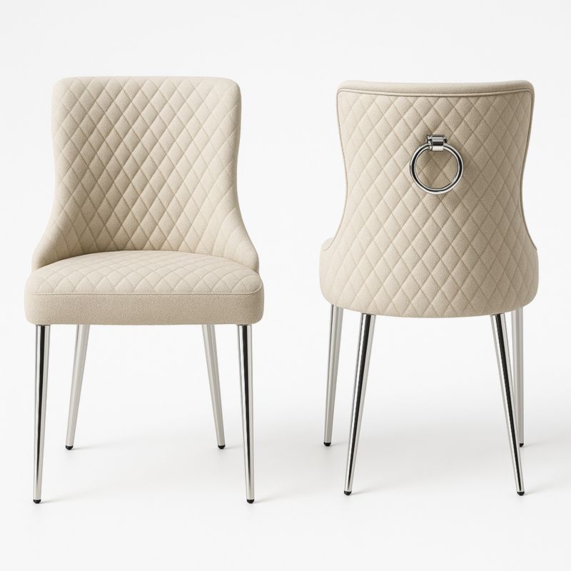 Eetkamerstoel Stoffen Bekleding Roestvrij Stalen Poten Beige 47.5x57.5x89 cm-Aurorafeliz