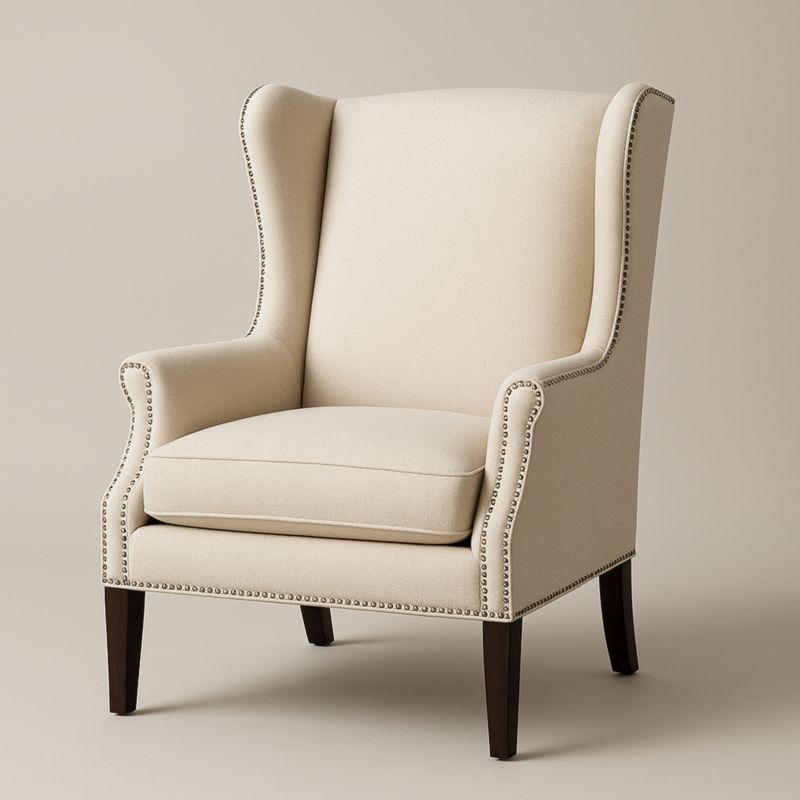 Oorfauteuil Hout/Linnen Crème 100cm-Aurorafeliz